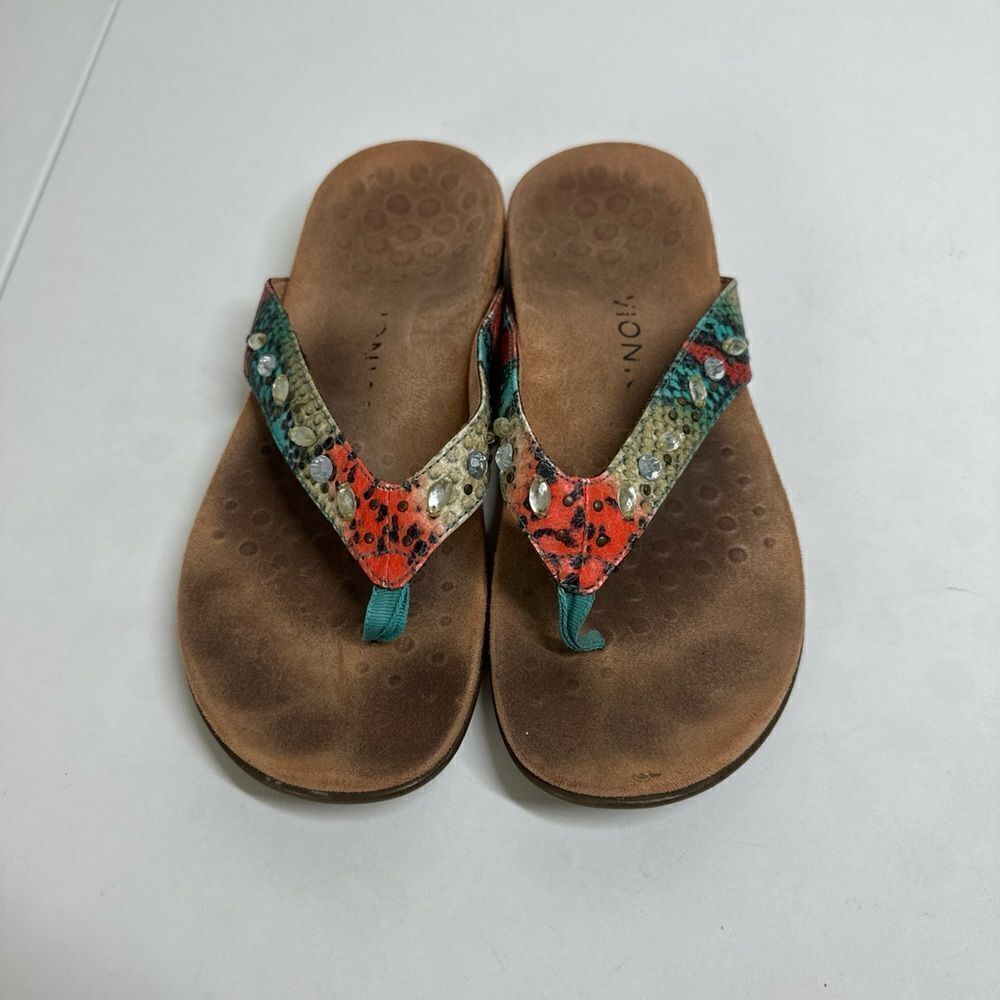 Vionic Lucia Snake Multi Gem-Stoned Thong Flip Flop Women's Size 7 Sandal